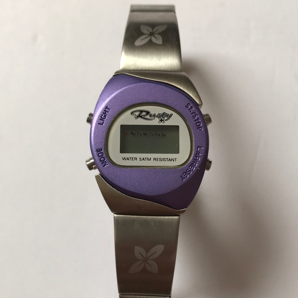 Rusty digital watch purple silver needs battery